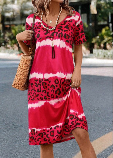 women clothes image of Hot Pink Leopard Short Sleeve Dress