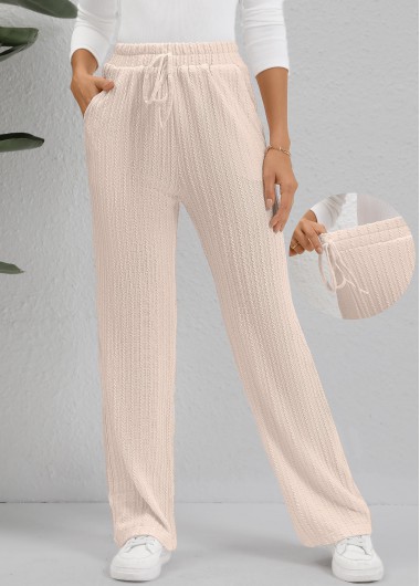 women clothes image of Beige Pocket Straight Leg Elastic Waist High Waisted Pants