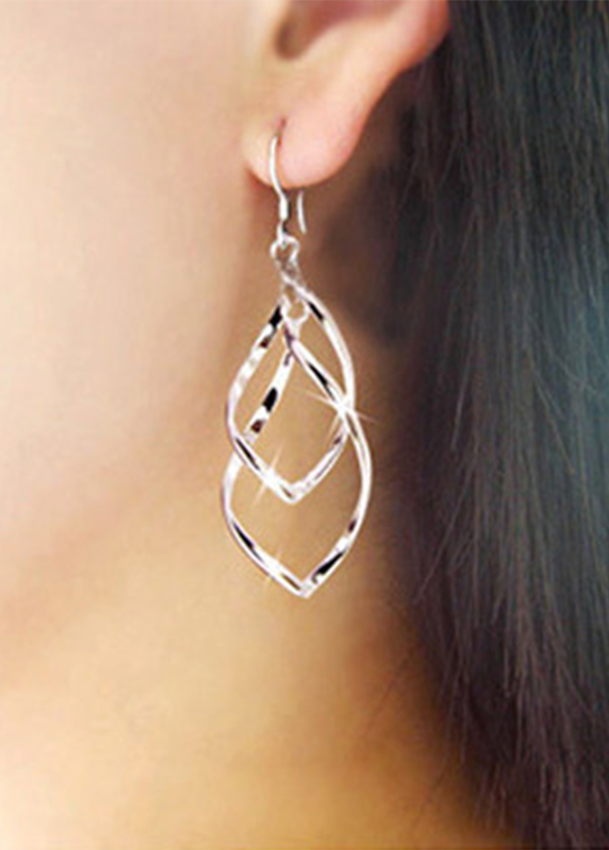 Twist Rhombus Design Silver Metal Earrings | picture 