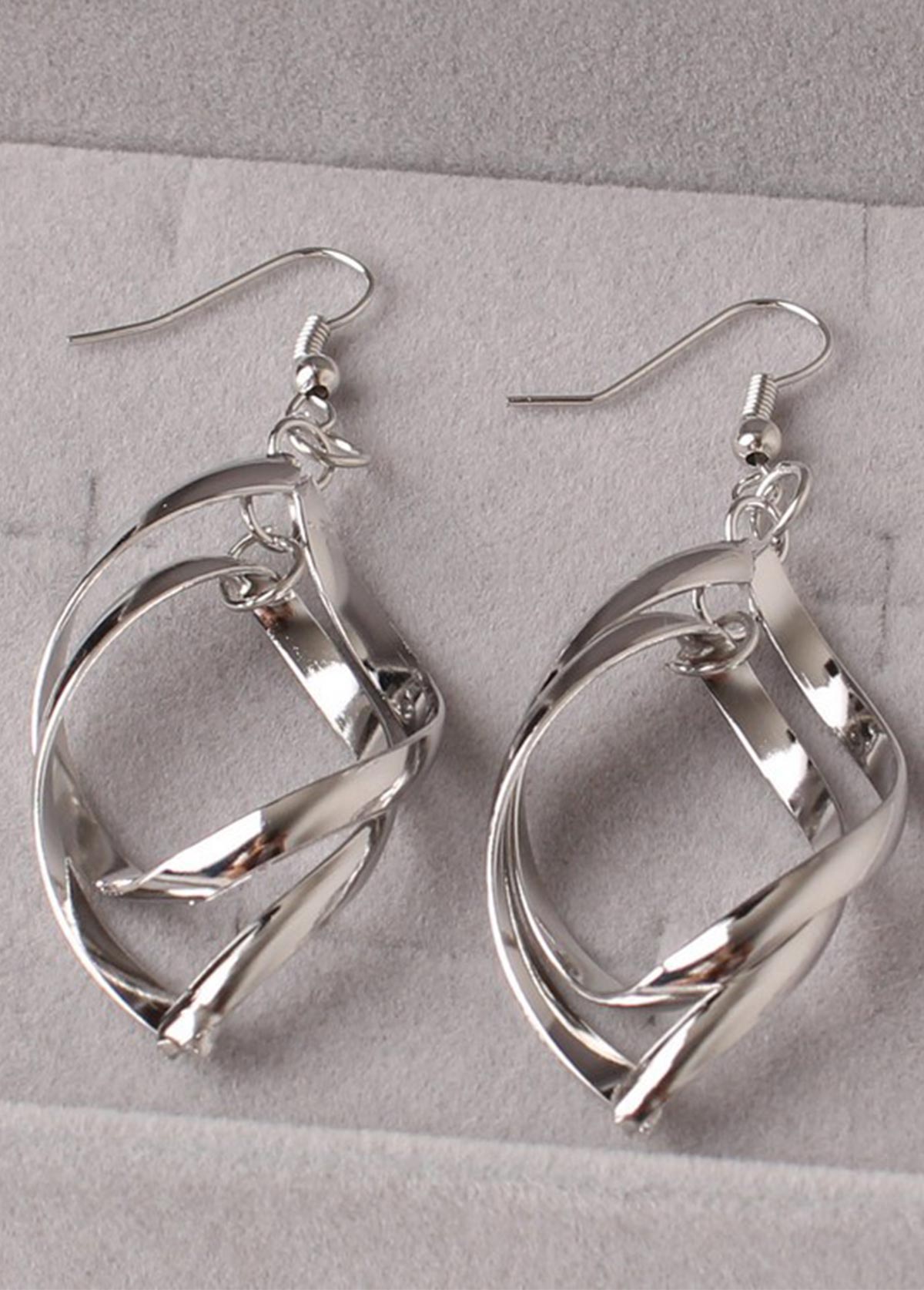 Twist Rhombus Design Silver Metal Earrings | picture 