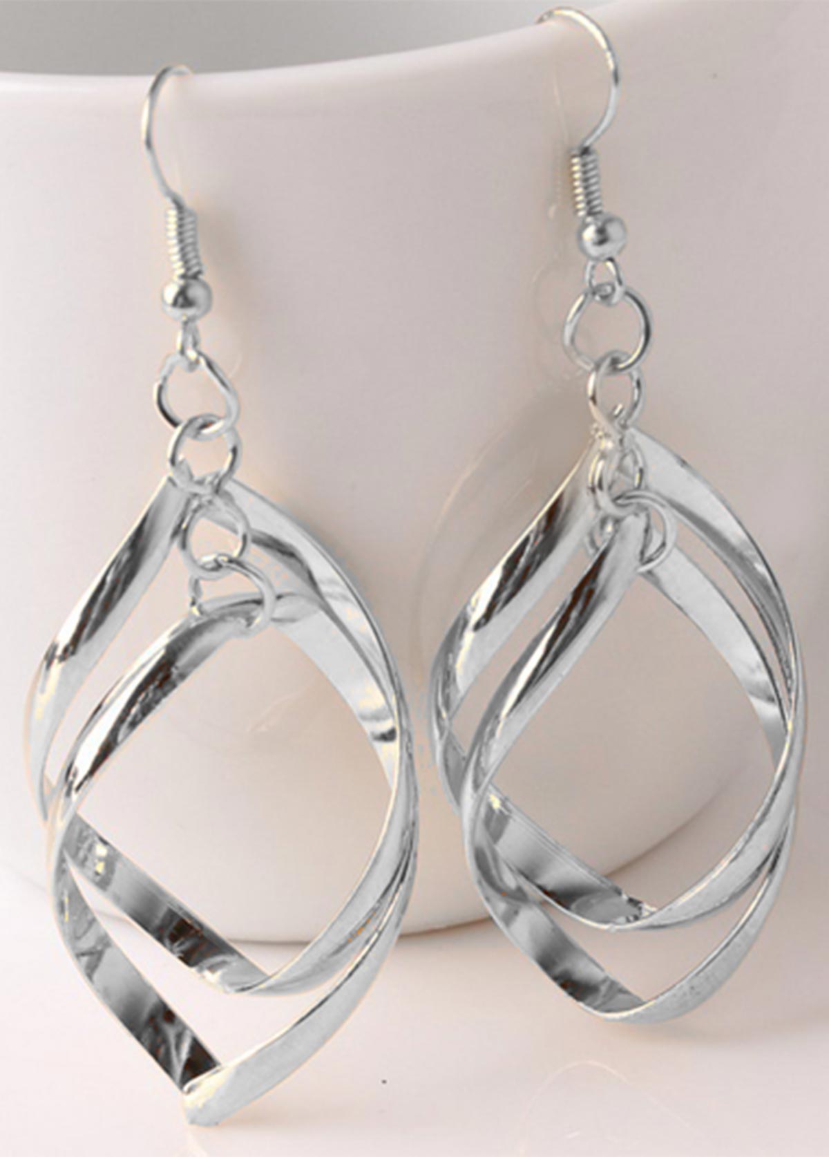 Twist Rhombus Design Silver Metal Earrings | picture 