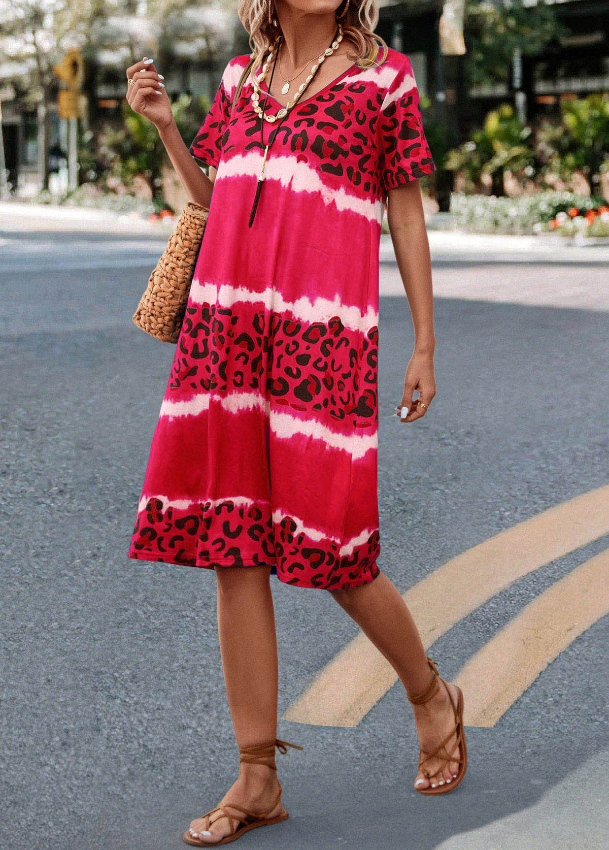 Hot Pink Leopard Short Sleeve Dress | picture 