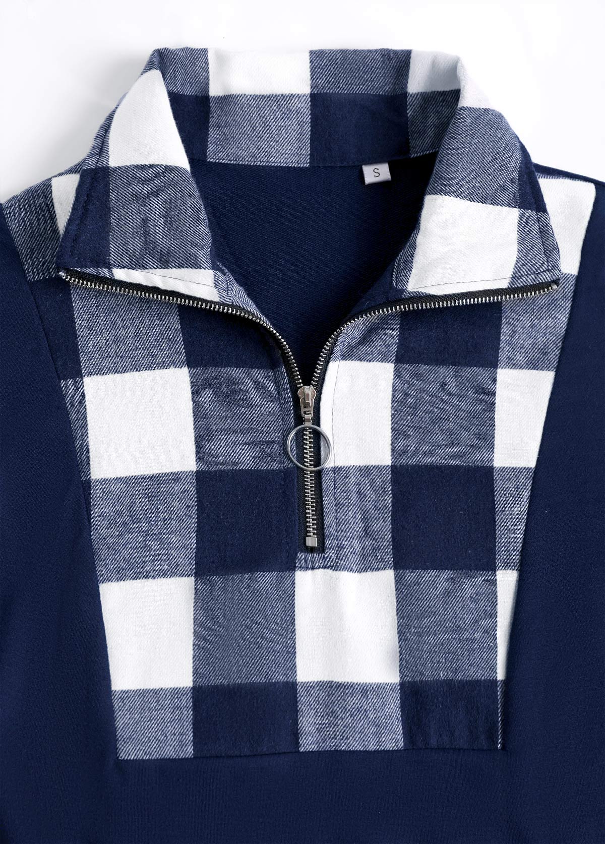 Plus Size Navy Patchwork Plaid Long Sleeve Sweatshirt | picture 