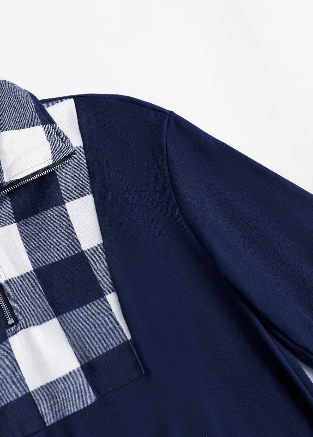 Plus Size Navy Patchwork Plaid Long Sleeve Sweatshirt | picture 