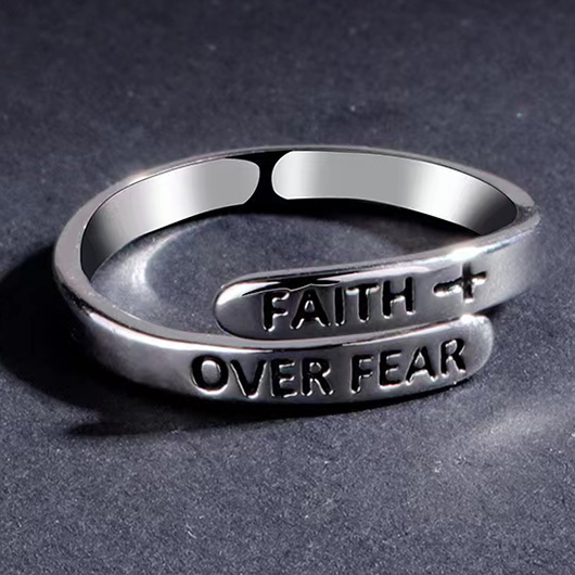 Silvery White Cross Letter Alloy Ring | picture 