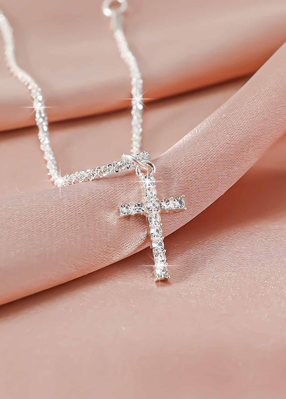 Silvery White Cross Alloy Rhinestone Anklet | picture 