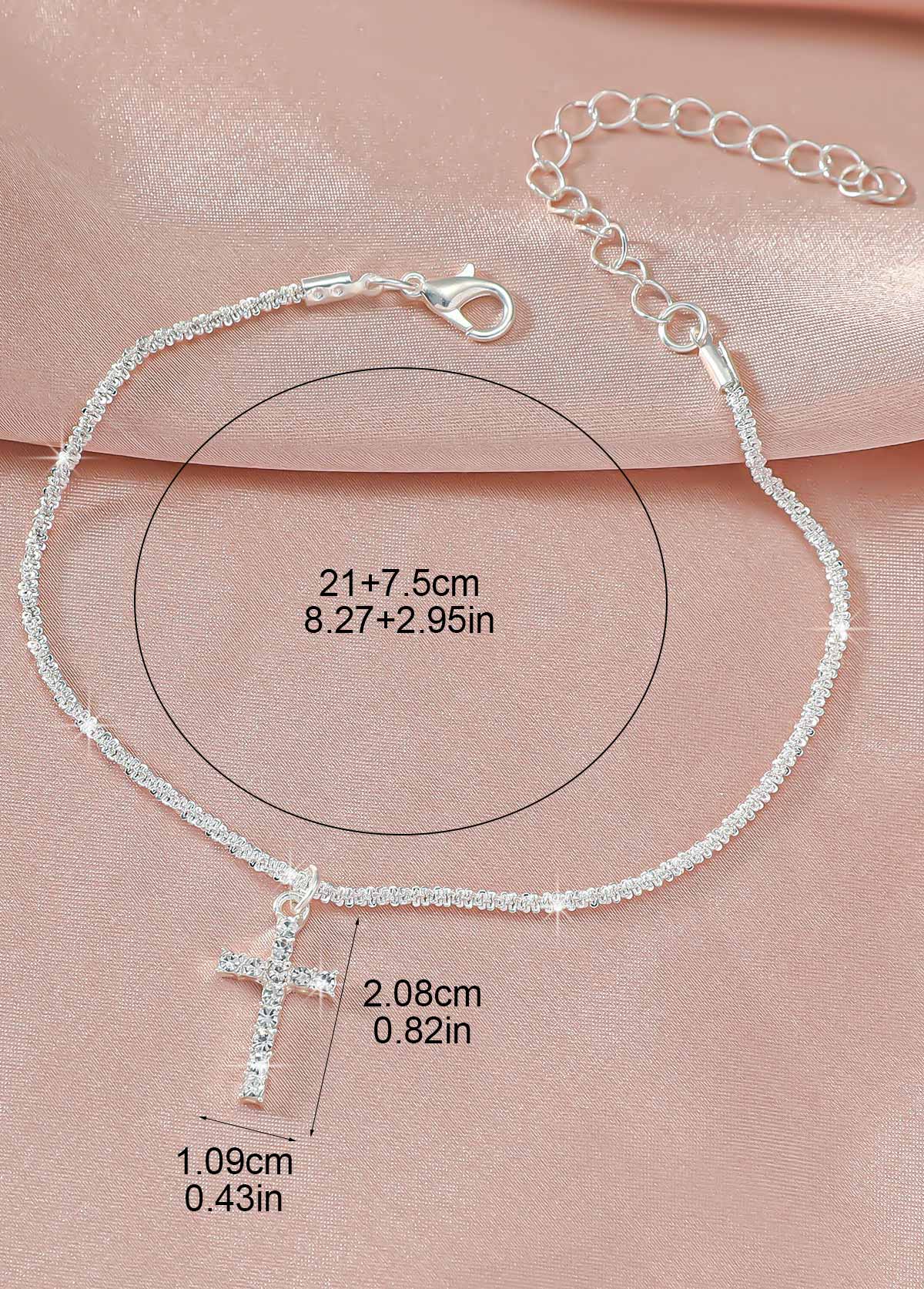 Silvery White Cross Alloy Rhinestone Anklet | picture 