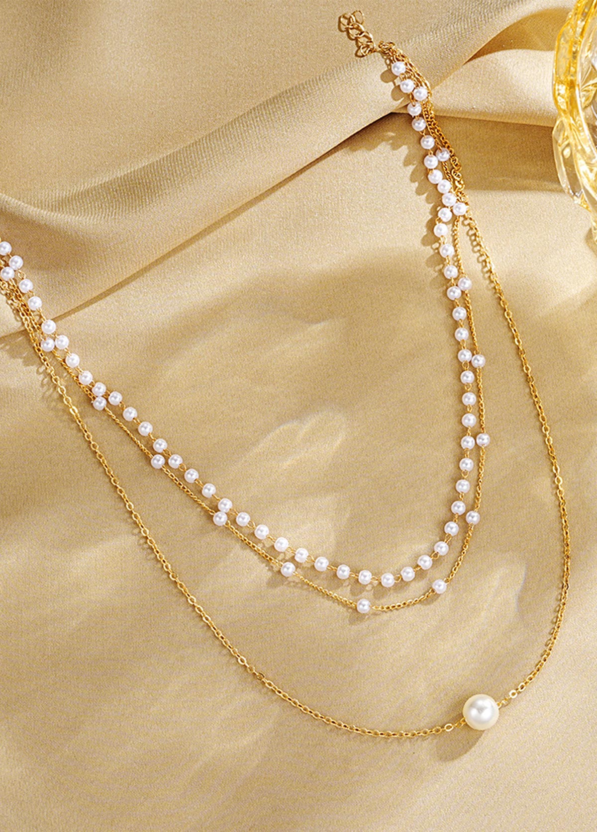 Silvery White Pearl Layered Alloy Necklace | picture 