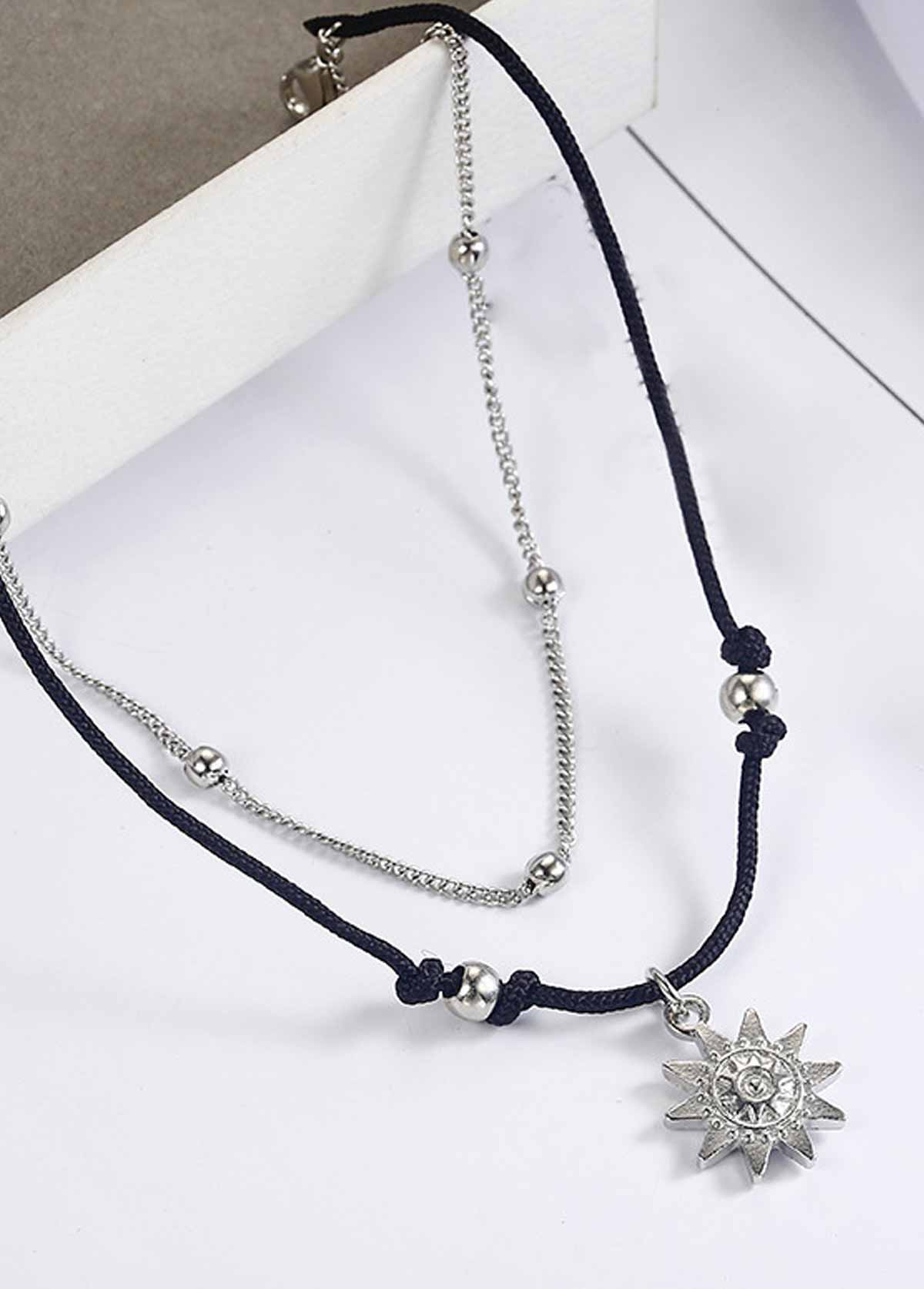 Black Alloy Layered Design Beaded Anklet | picture 