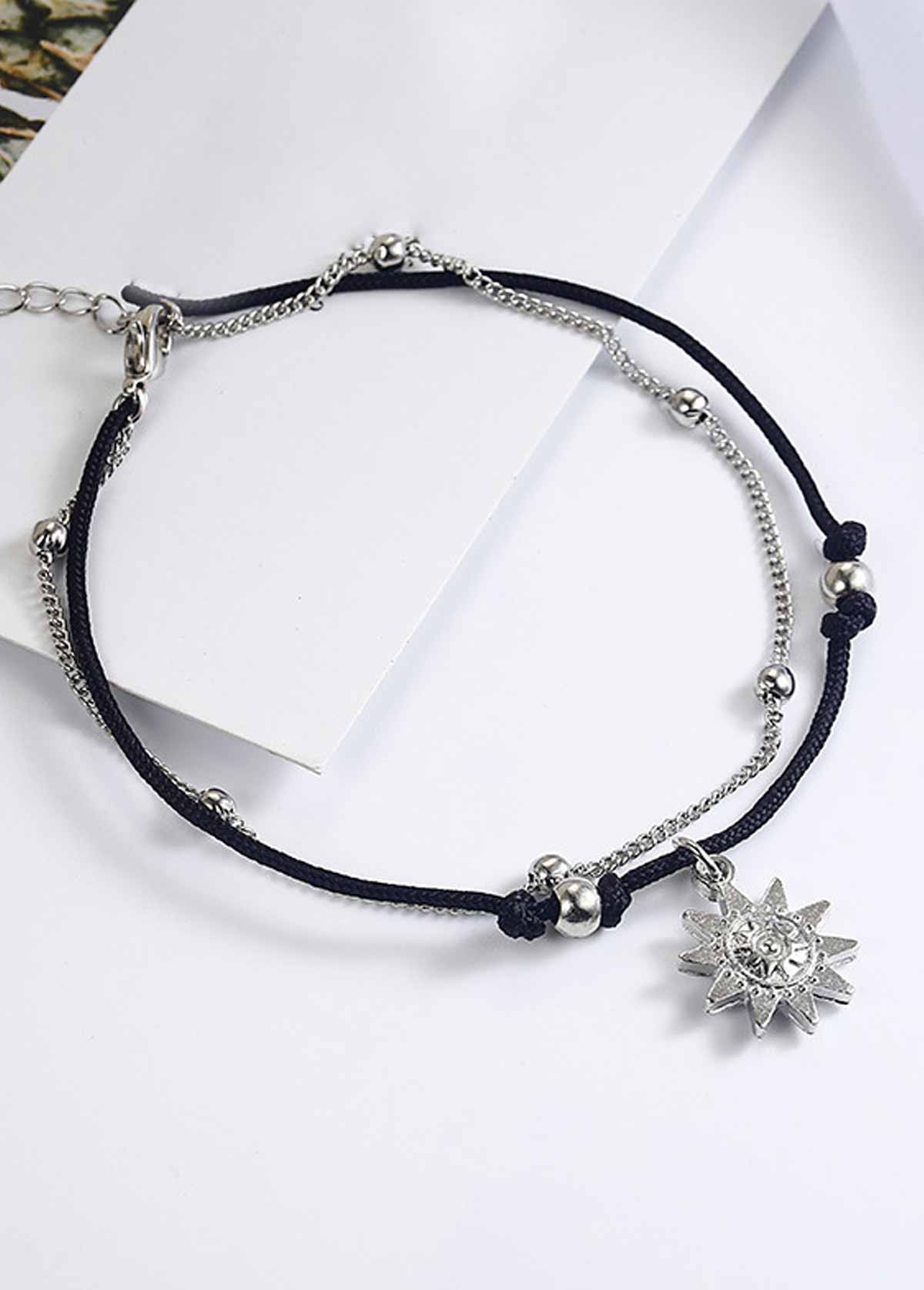 Black Alloy Layered Design Beaded Anklet | picture 