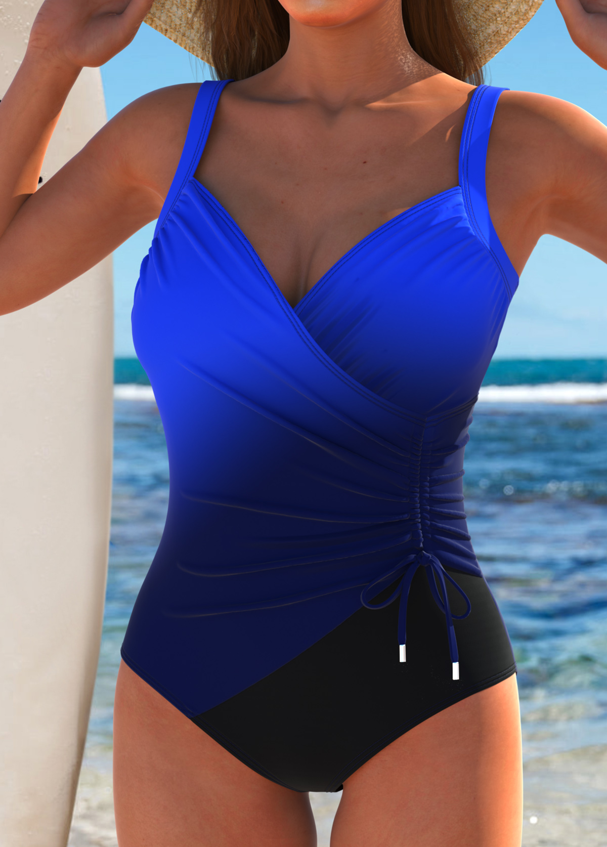 Drawstring Ombre Royal Blue One Piece Swimwear | picture 