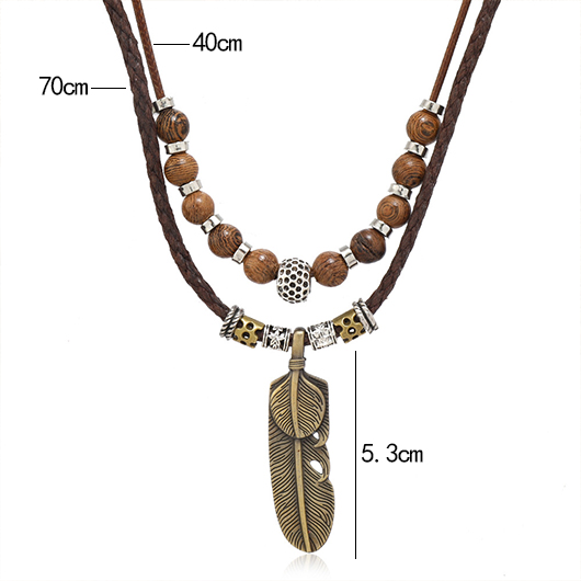 Dark Coffee Feather Beaded Alloy Necklace | picture 