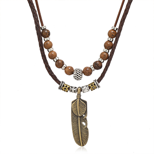 Dark Coffee Feather Beaded Alloy Necklace | picture 