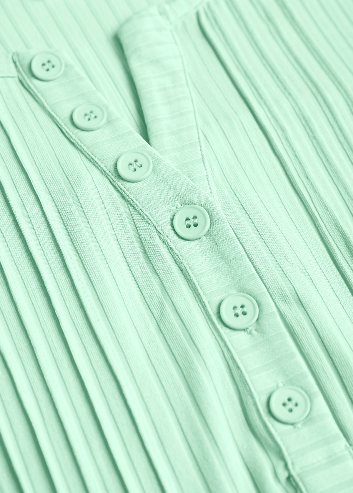 Light Green Patchwork Long Sleeve Split Neck T Shirt | picture 