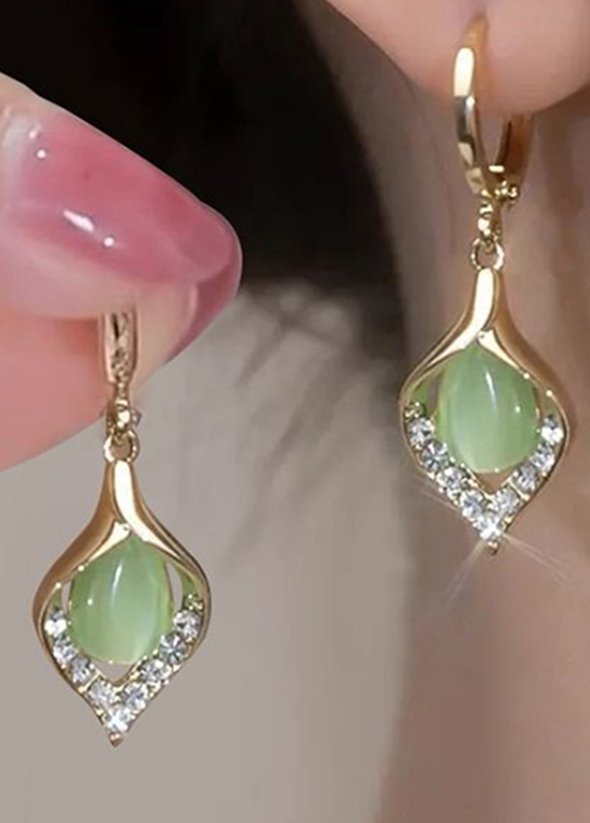 Green Leaf Hollow Design Alloy Detail Earrings | picture 