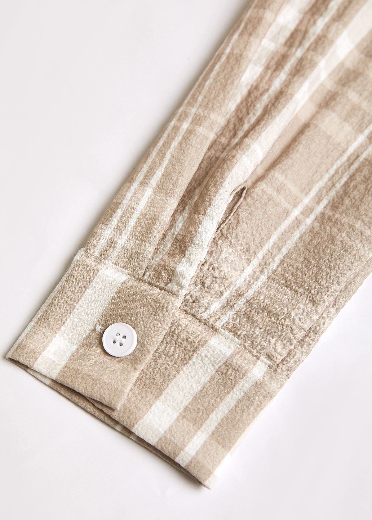 Light Coffee Button Plaid Long Sleeve Shirt Collar Blouse | picture 