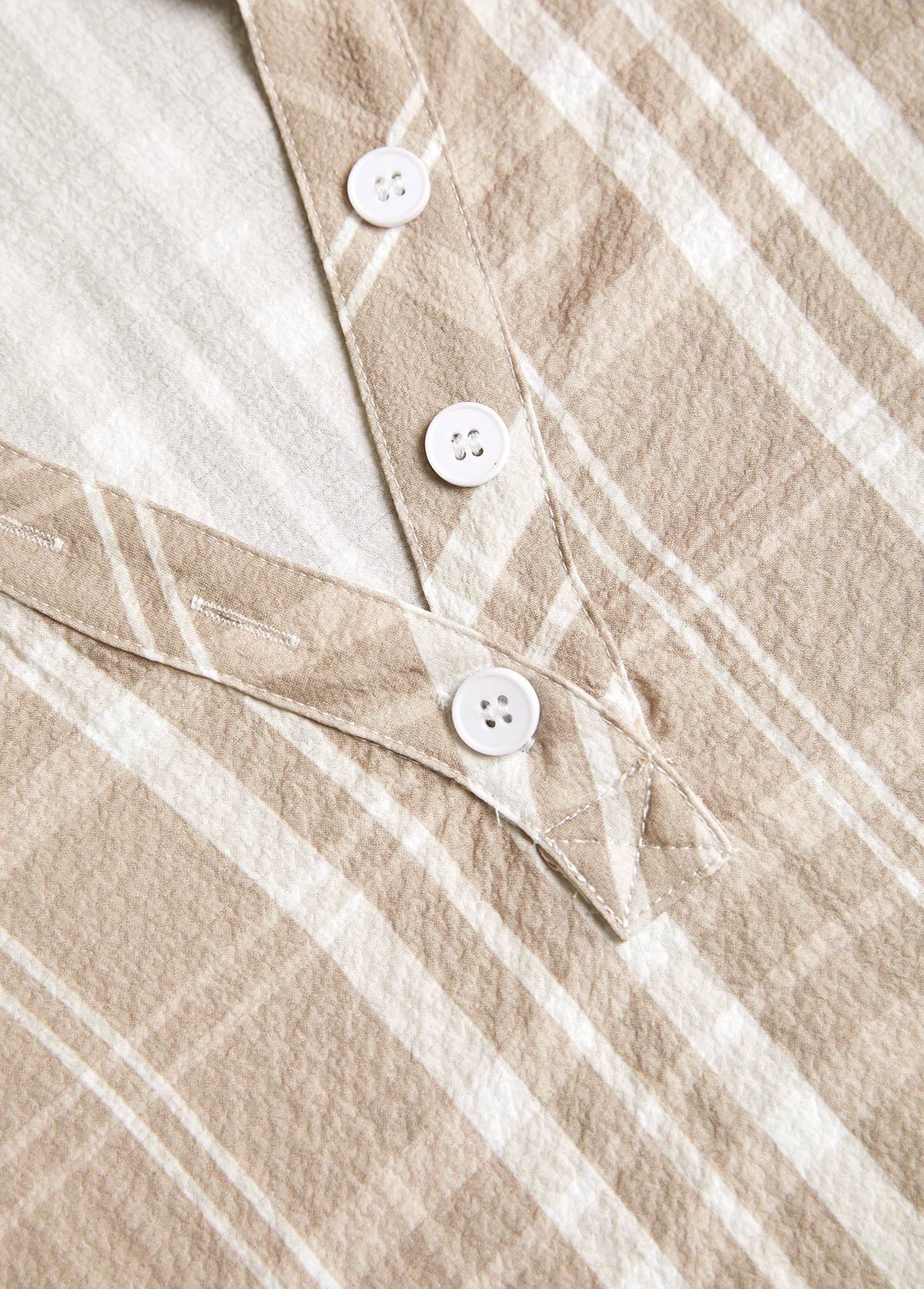 Light Coffee Button Plaid Long Sleeve Shirt Collar Blouse | picture 