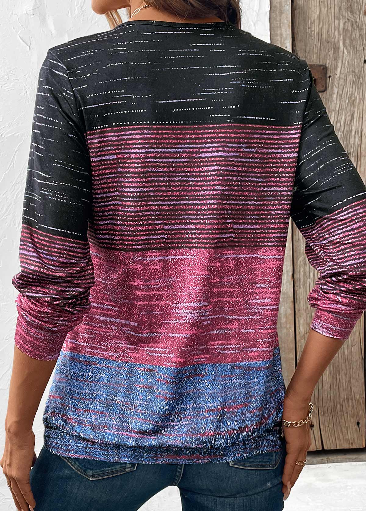 Multi Color Zipper Long Sleeve Round Neck Sweatshirt | picture 