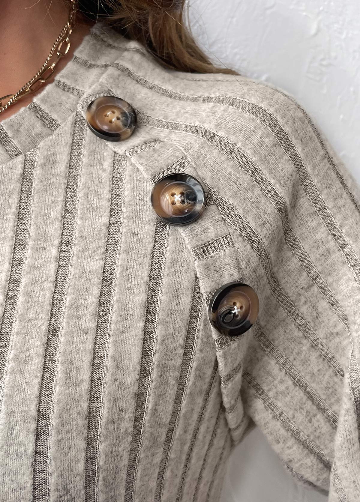 Light Coffee Patchwork Long Sleeve Round Neck Sweatshirt | picture 