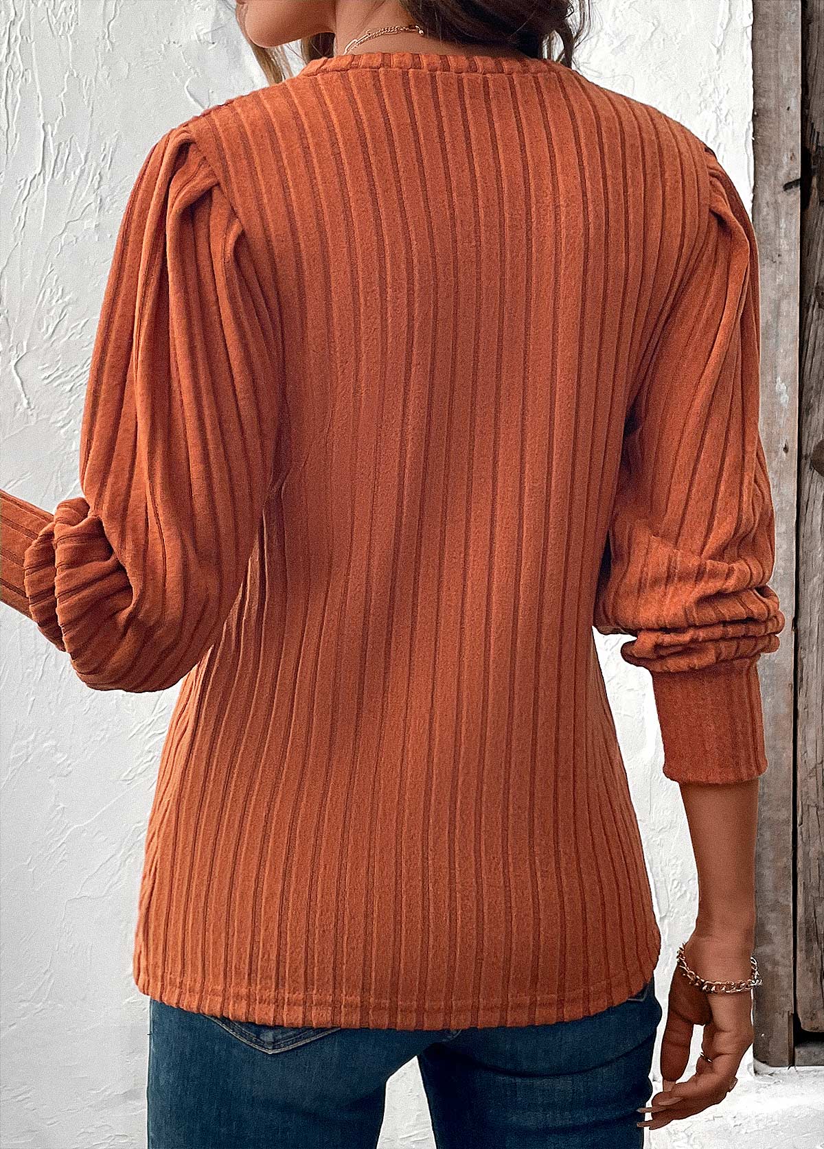 Terracotta Tummy Coverage Long Sleeve V Neck T Shirt | picture 