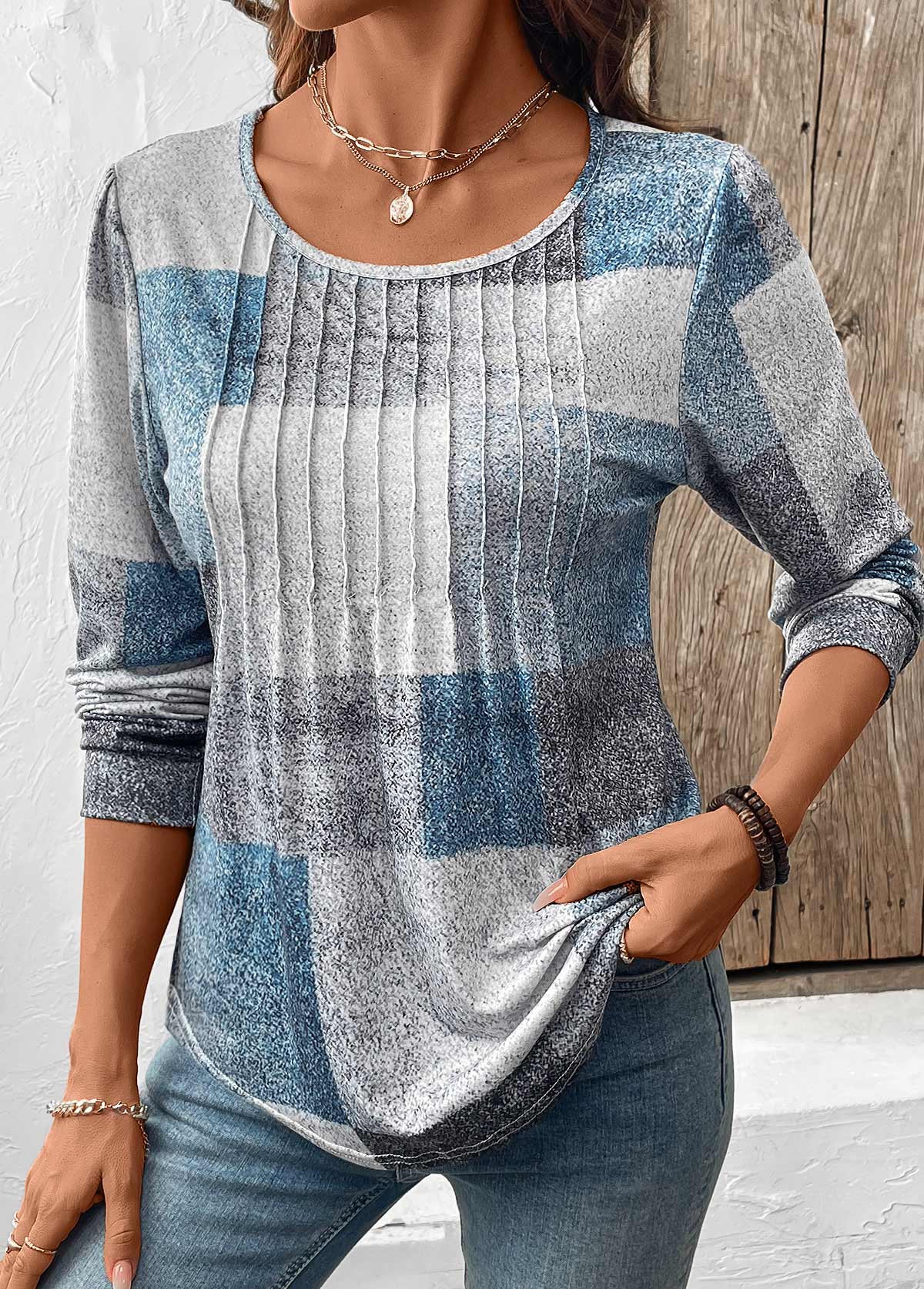 Multi Color Tummy Coverage Geometric Print T Shirt | picture 