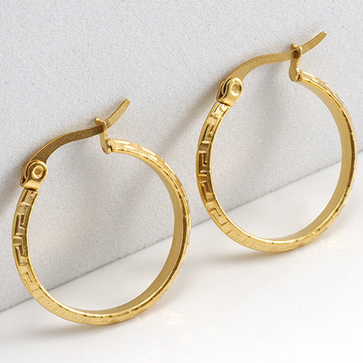 Golden Round Design Geometric Metal Earrings | picture 