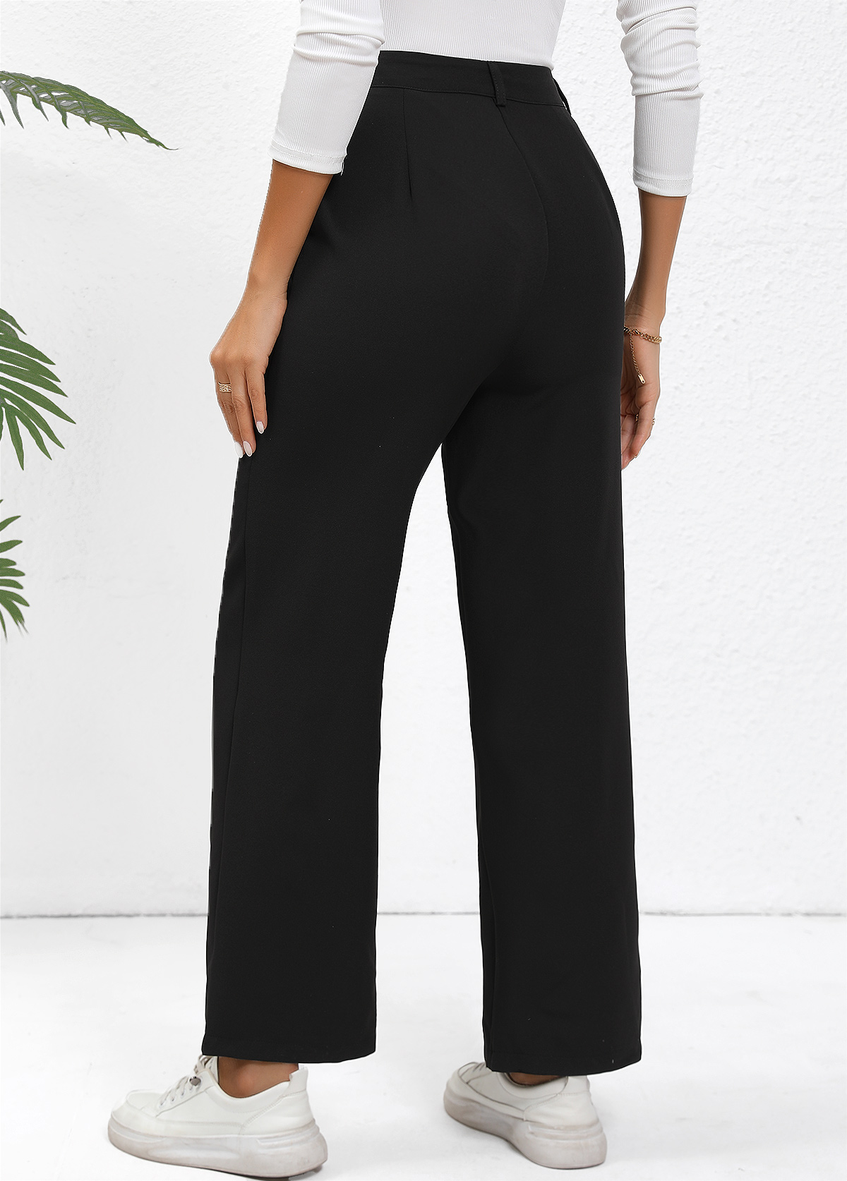 Black Button Straight Leg High Waisted Pants | picture 