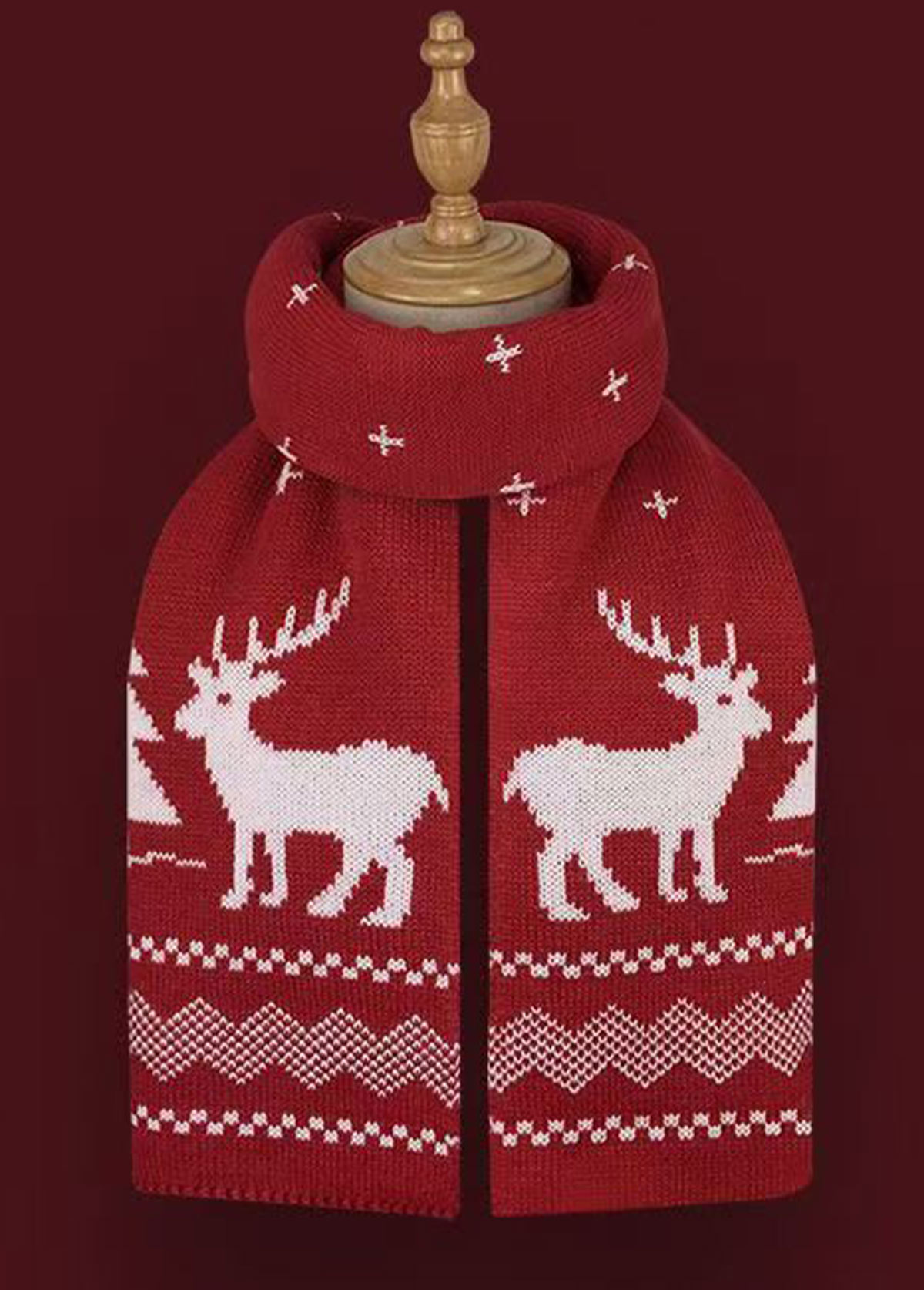 Christmas Wine Red Geometric Elk Print Scarf | picture 