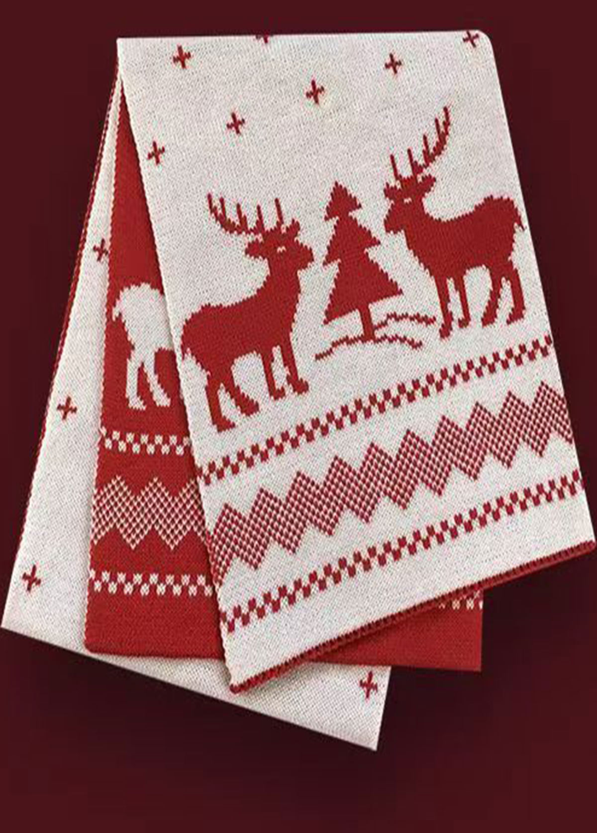 Christmas Wine Red Geometric Elk Print Scarf | picture 