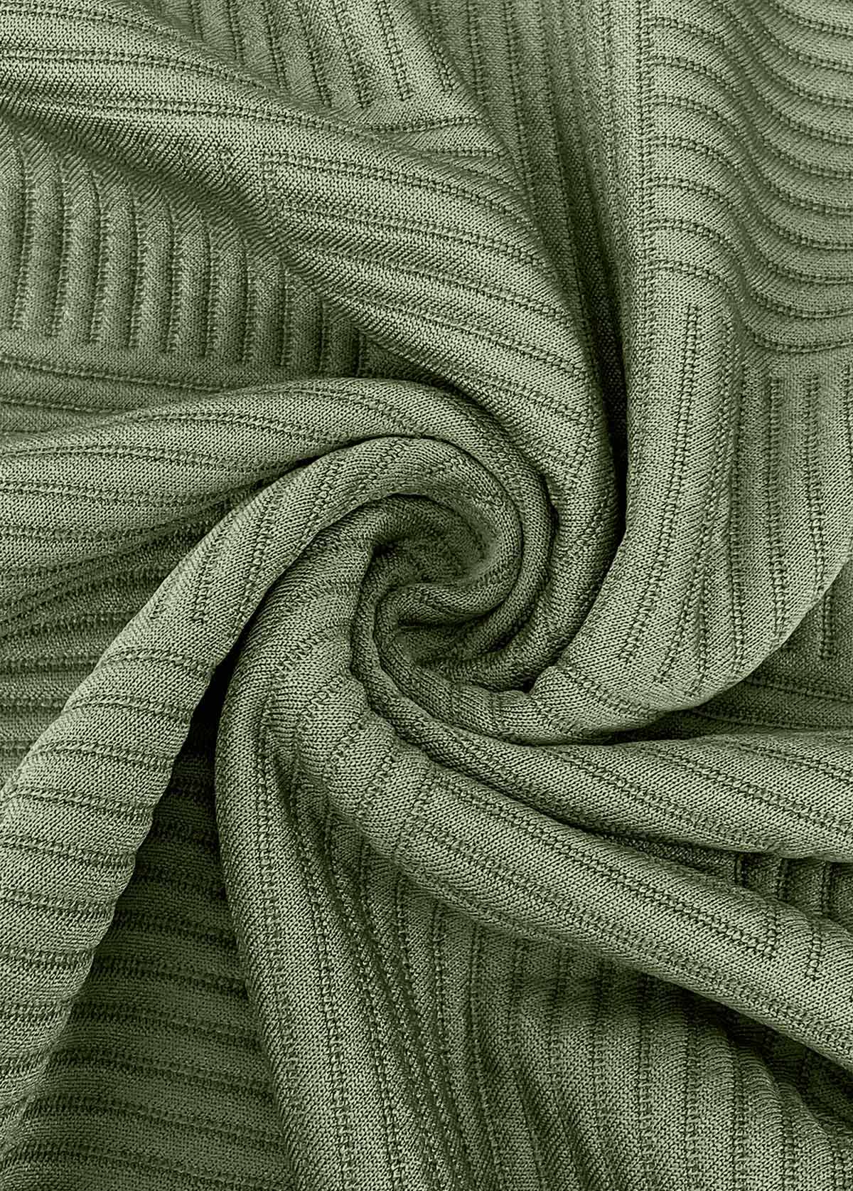 Olive Green Jacquard Long Sleeve Round Neck Sweatshirt | picture 