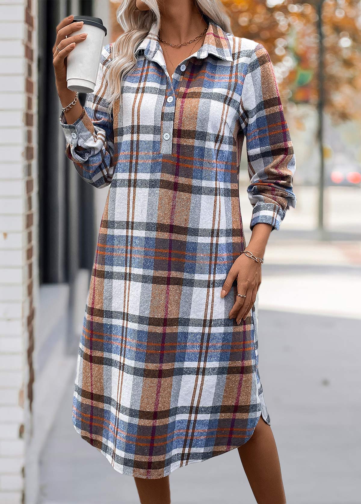 Plus Size Multi Color Tummy Coverage Plaid Dress | picture 