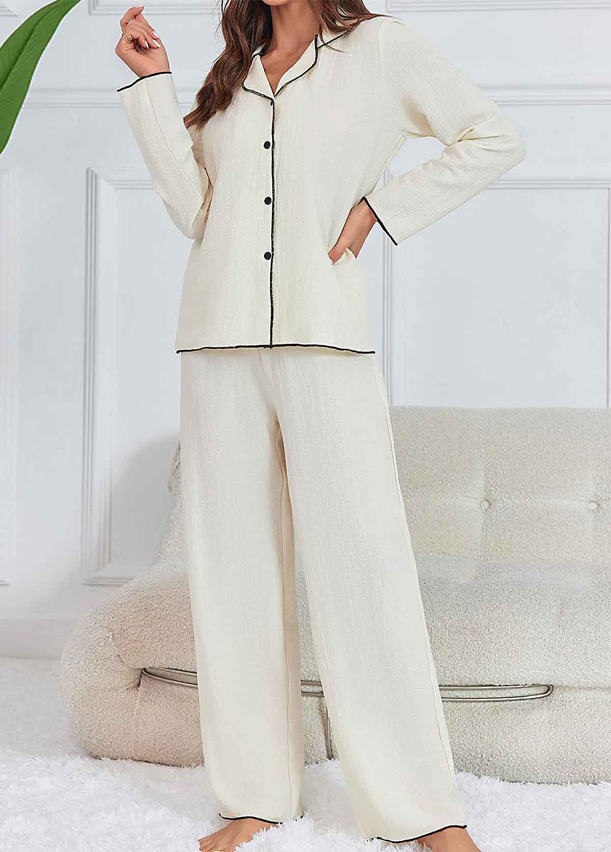 White Long Sleeve Lounge Top and Pants | picture 