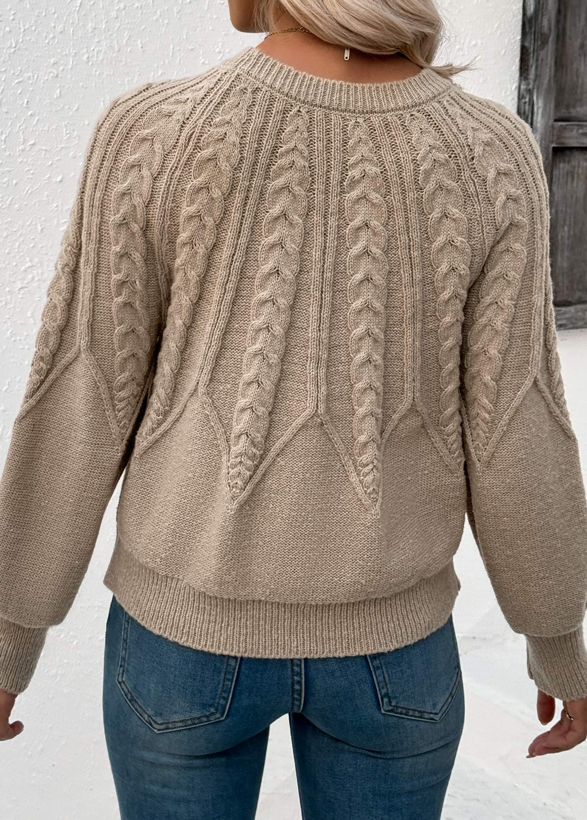 Long Sleeve Light Camel Round Neck Sweater | picture 