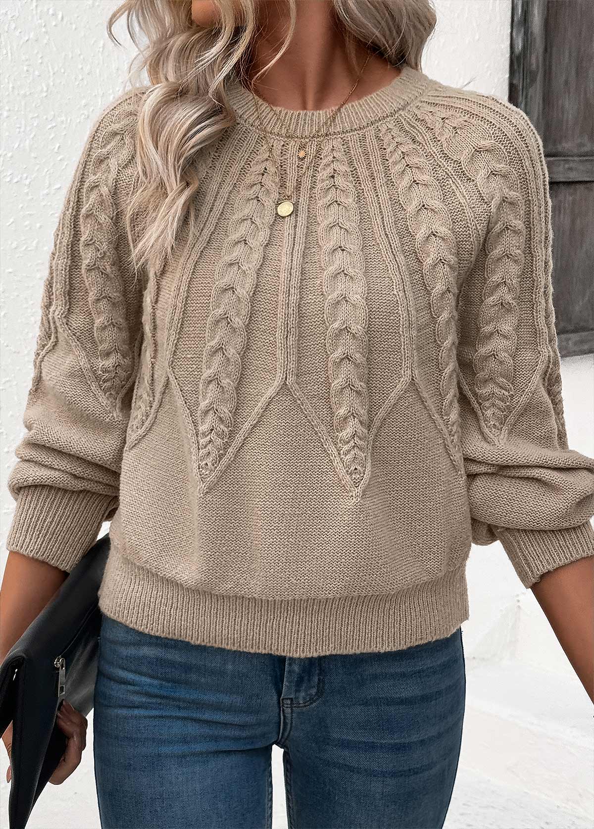 Long Sleeve Light Camel Round Neck Sweater | picture 