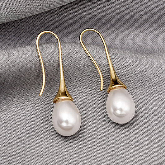 Golden Copper Pearl Teardrop Design Earrings | picture 