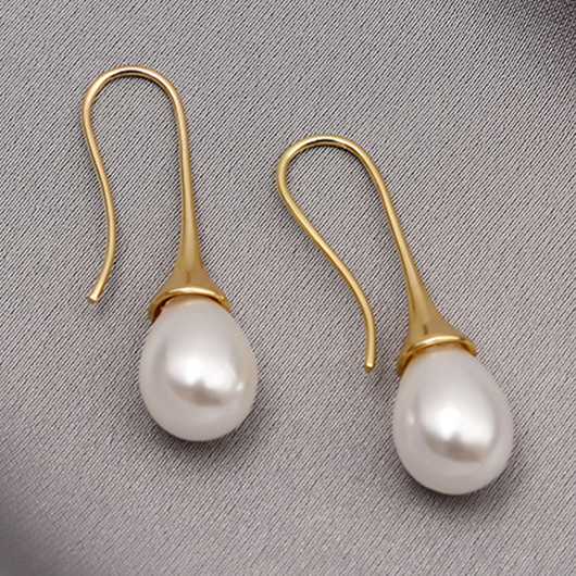 Golden Copper Pearl Teardrop Design Earrings | picture 