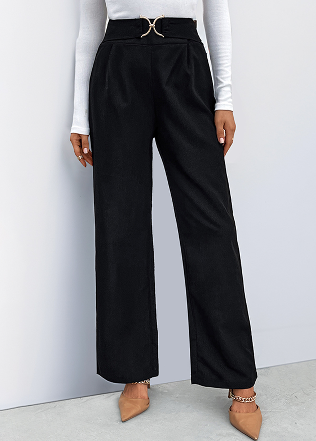 Straight Leg Zipper Fly Black High Waisted Pants | picture 