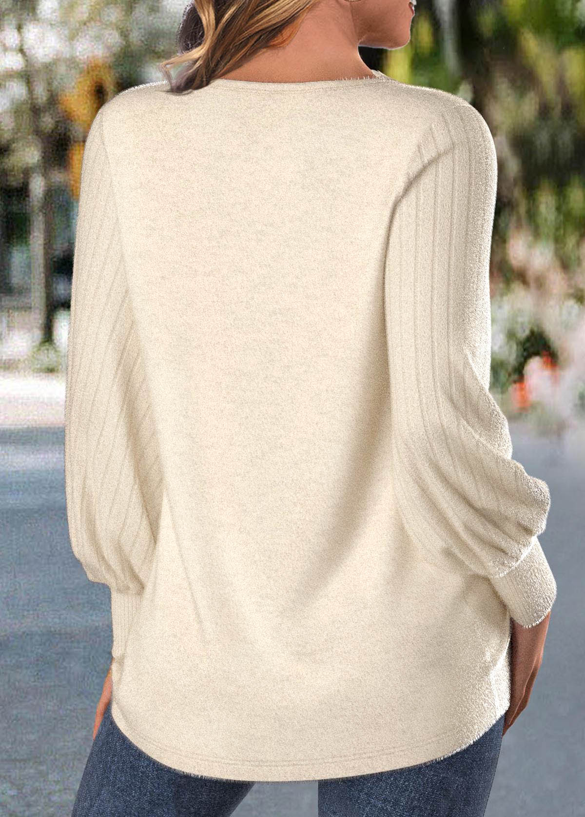 Plus Size Beige Embroidery Long Sleeve T Shirt | picture 
