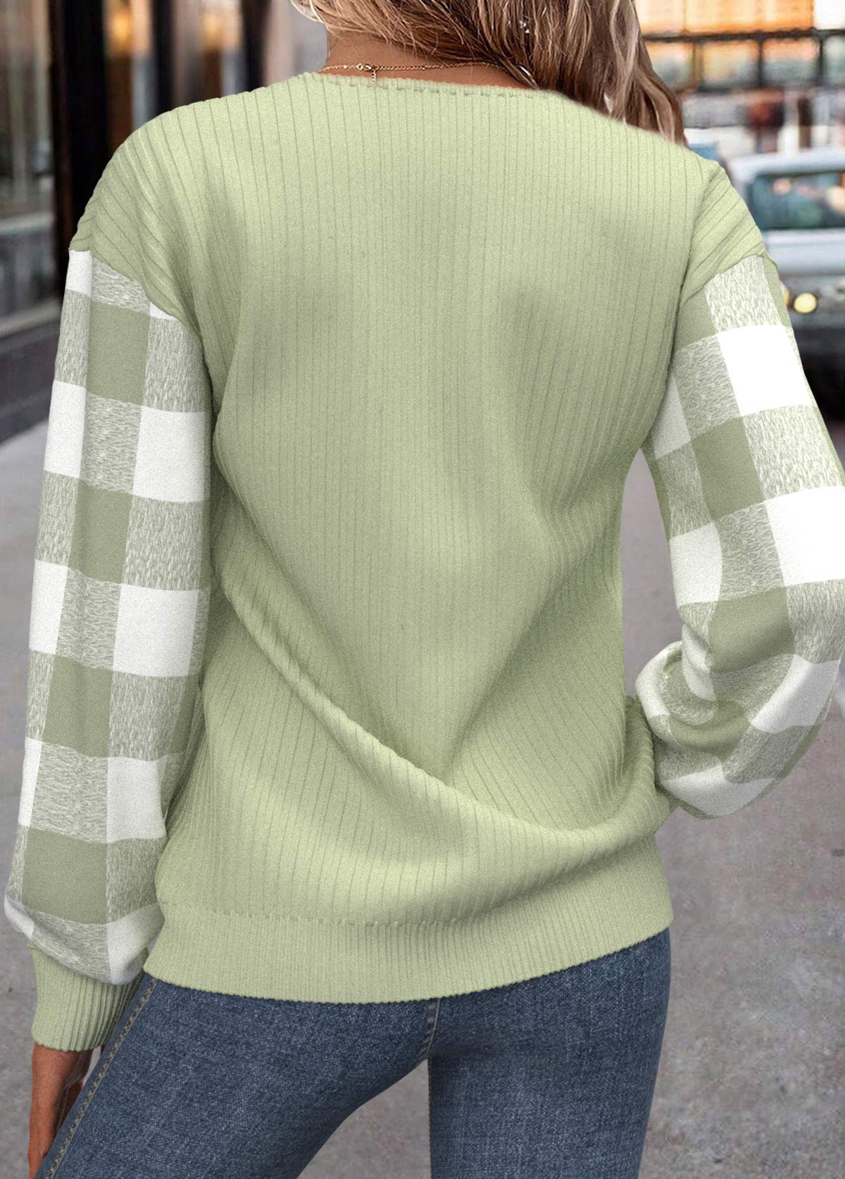 Loose Green Plaid Button Patchwork Woolen Shirt Spring