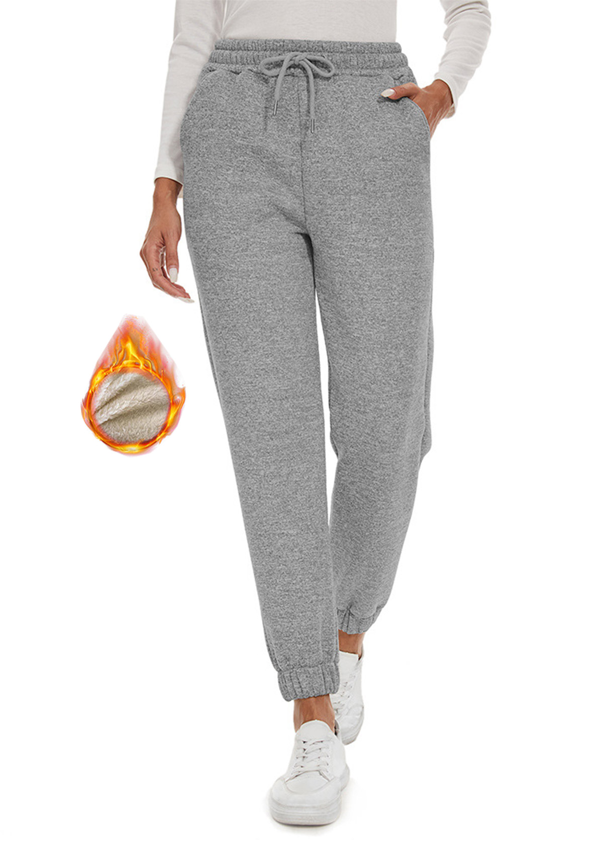 Grey Drawstring Jogger Elastic Waist High Waisted Pants | picture 