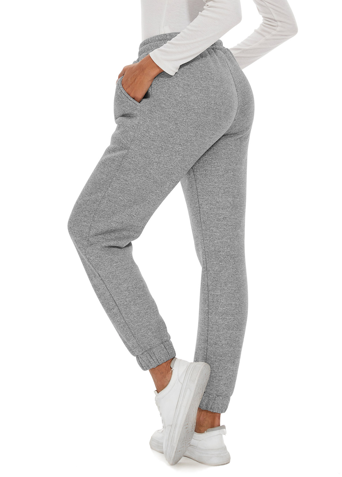 Grey Drawstring Jogger Elastic Waist High Waisted Pants | picture 