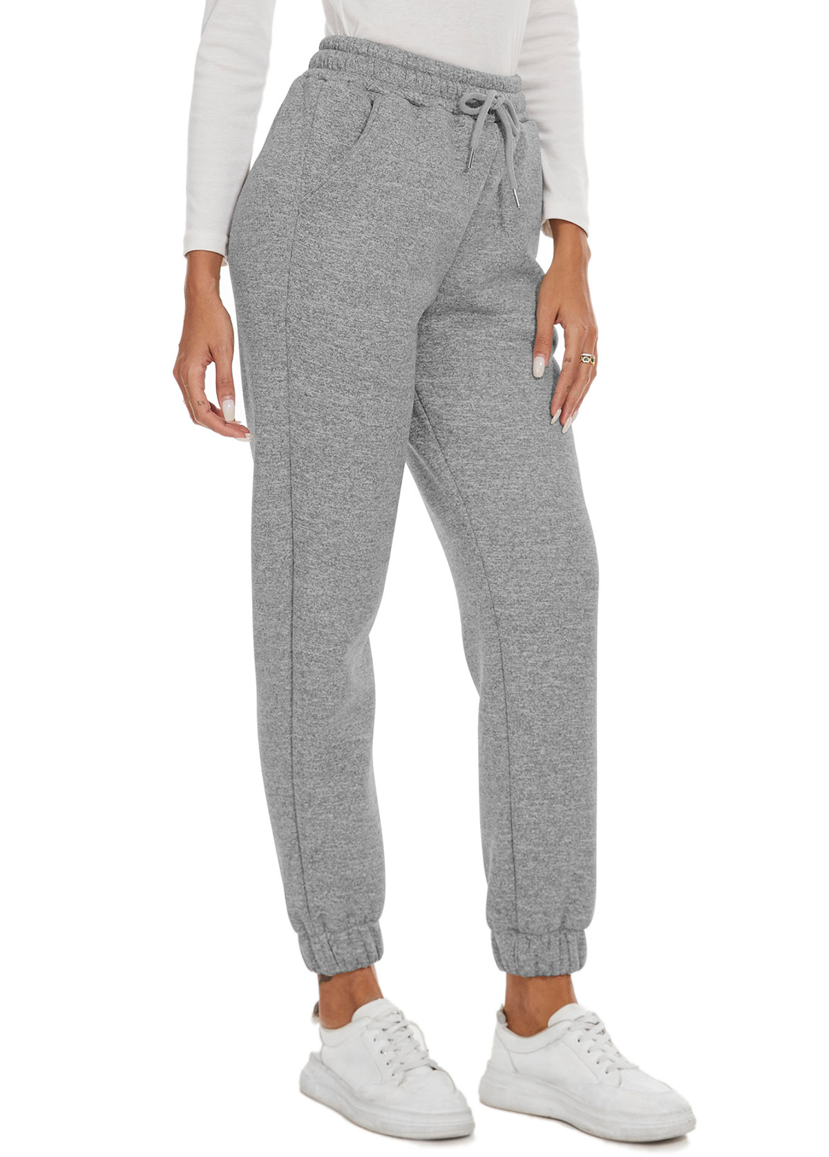 Grey Drawstring Jogger Elastic Waist High Waisted Pants | picture 