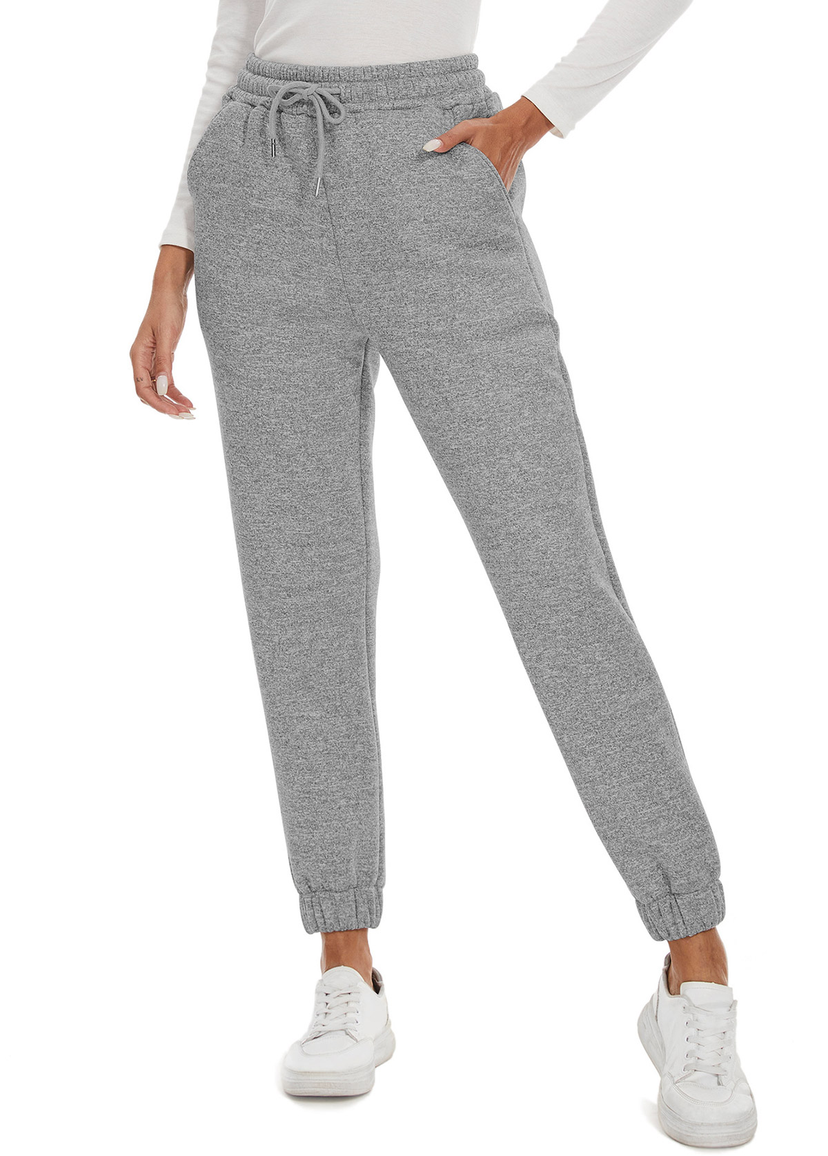 Grey Drawstring Jogger Elastic Waist High Waisted Pants | picture 
