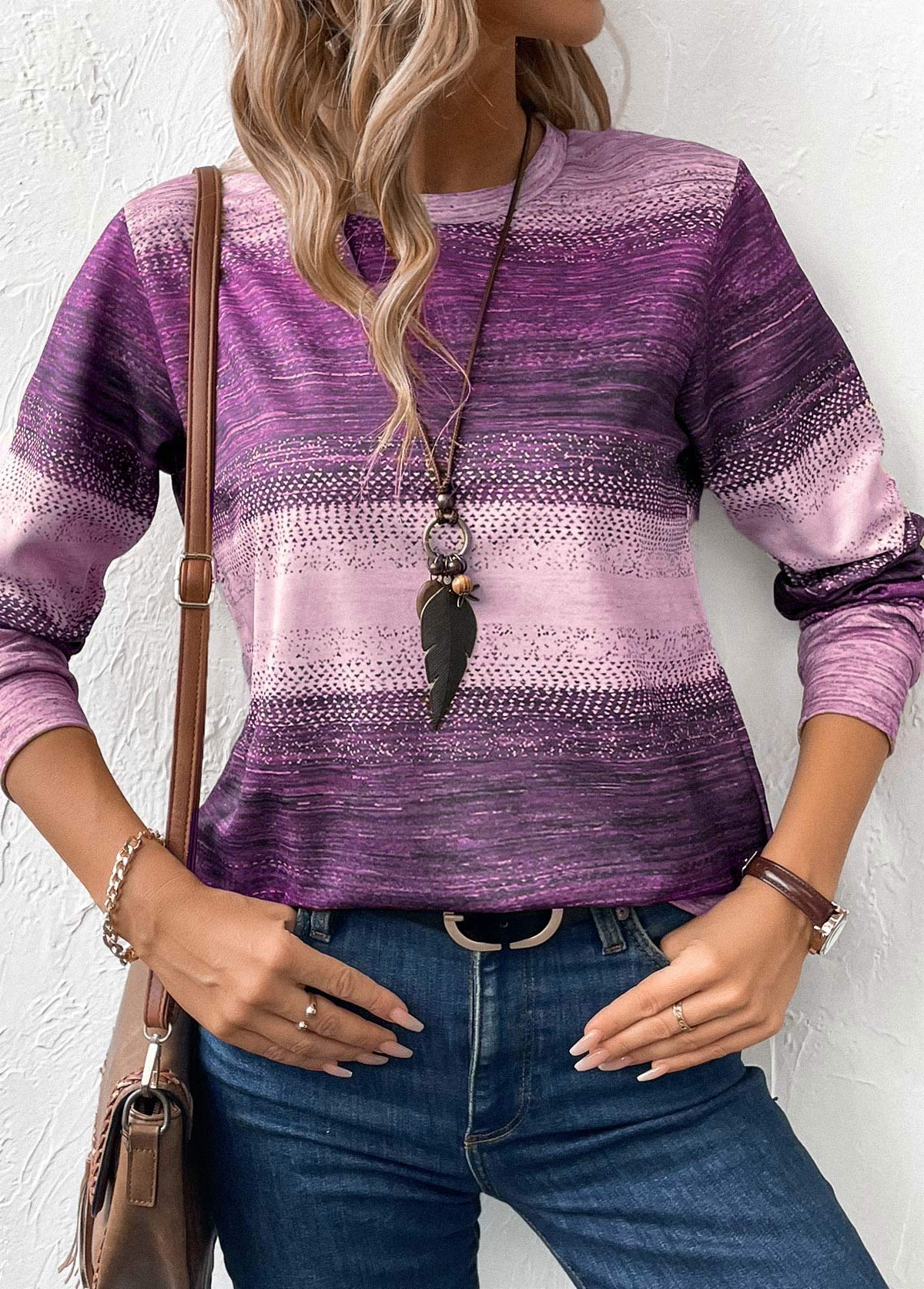 Purple Patchwork Tribal Print Long Sleeve Sweatshirt | picture 