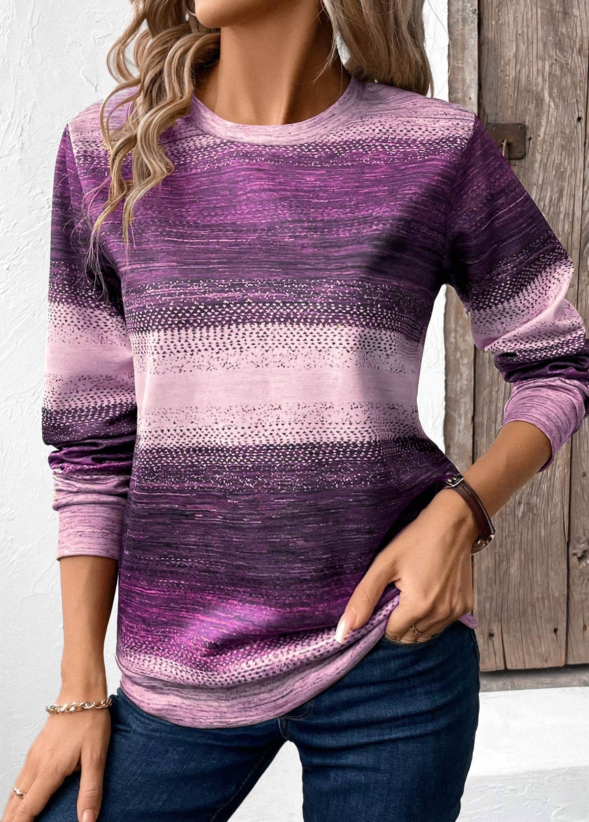 Purple Patchwork Tribal Print Long Sleeve Sweatshirt | picture 