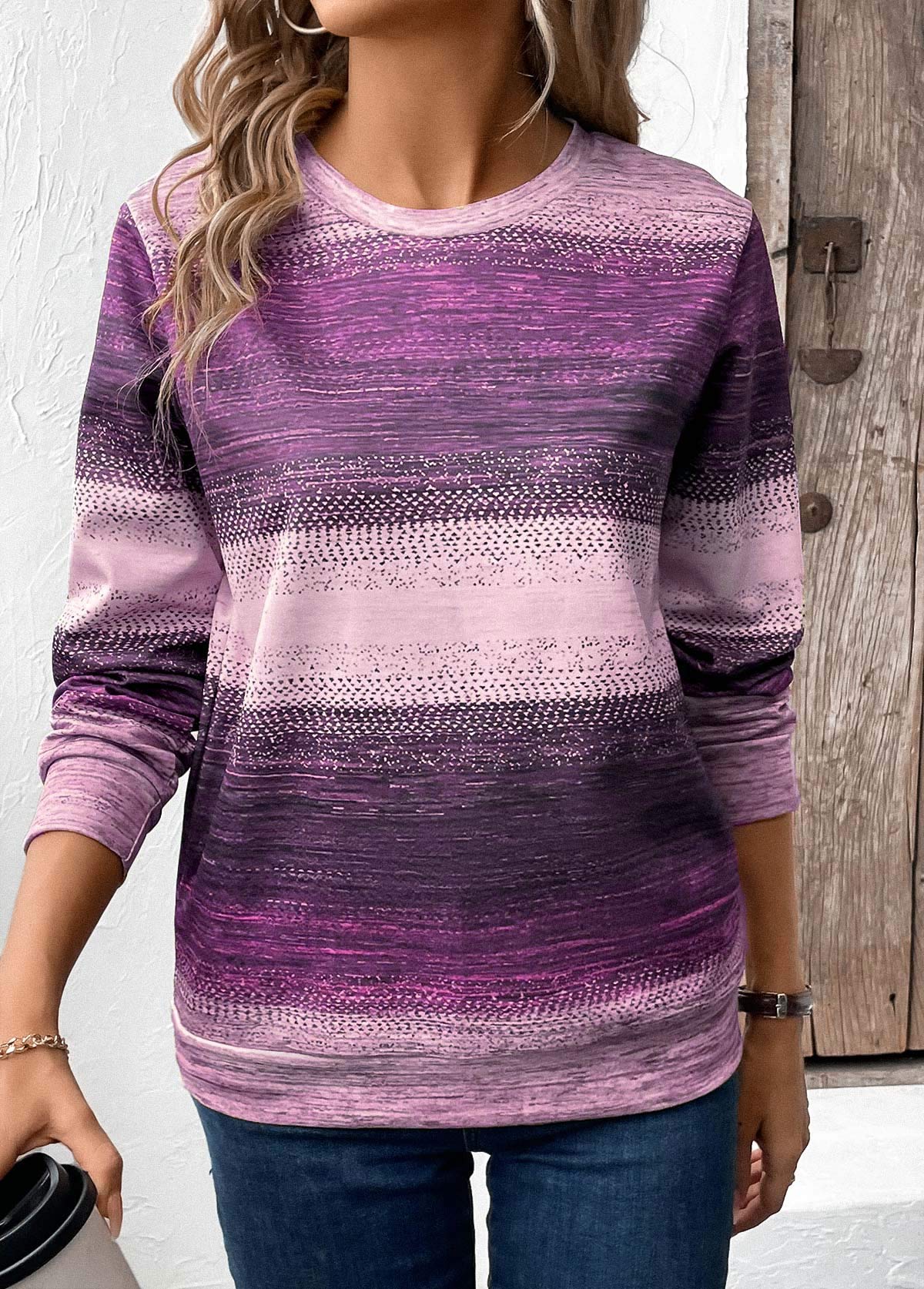 Purple Patchwork Tribal Print Long Sleeve Sweatshirt | picture 