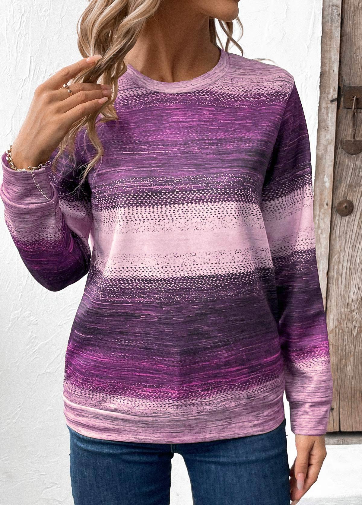 Purple Patchwork Tribal Print Long Sleeve Sweatshirt | picture 