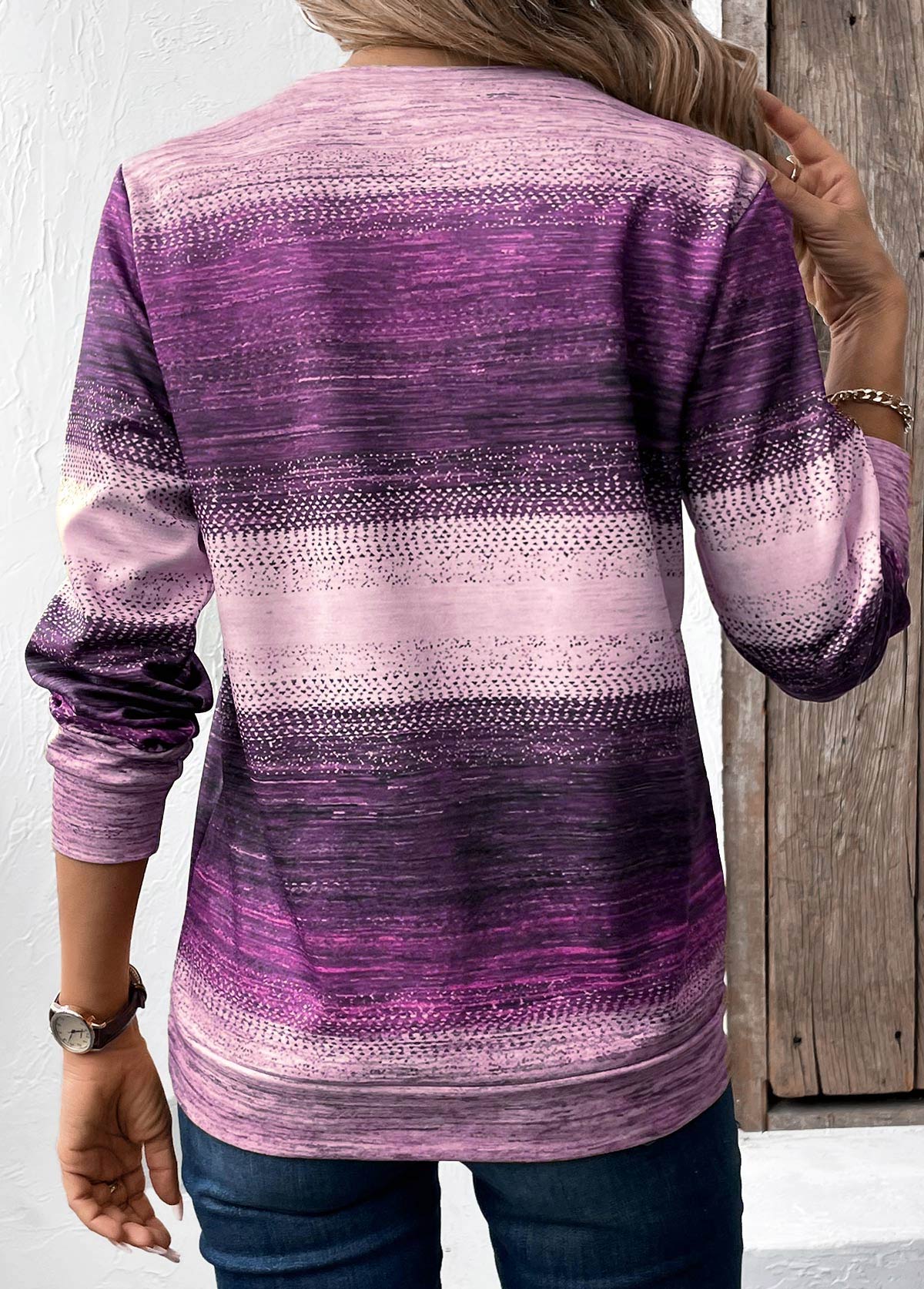 Purple Patchwork Tribal Print Long Sleeve Sweatshirt | picture 
