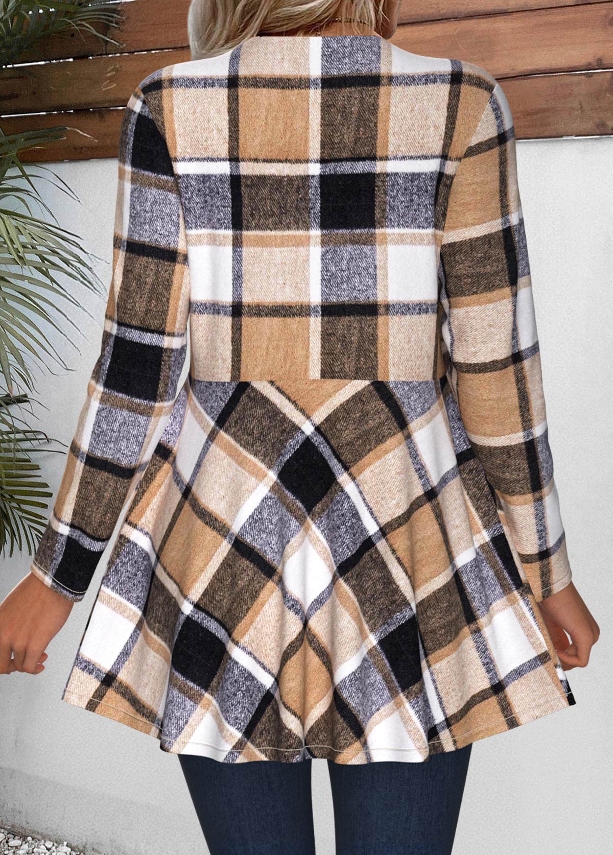 Light Coffee Plaid Long Sleeve Coat | picture 