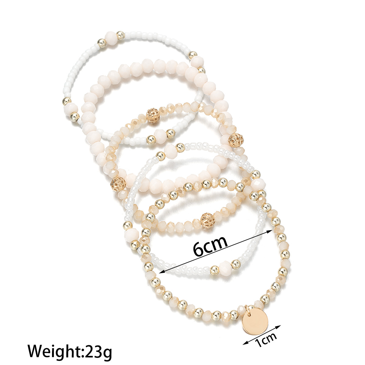 Beige Round Beaded Stretch Detail Bracelet | picture 